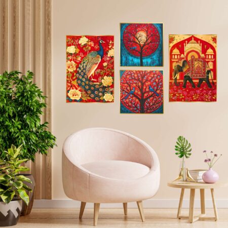 Set of Four Wall Paintings for Wall Dacoration Golden Framed Wall Paintings for Living Room & Bedroom Wall Art for Home Decoration & Office Wall Décor (13x10 inch CH-GD4-15)