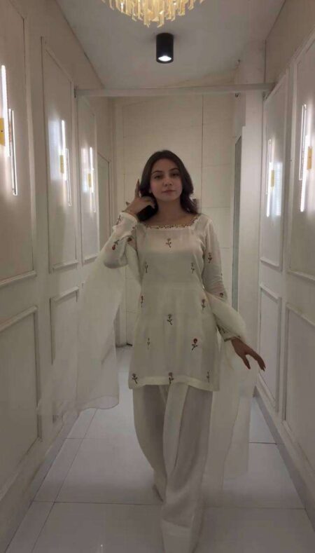 Women's Raw Silk Floral Printed Straight Kurti With Salwar and Dupatta Set