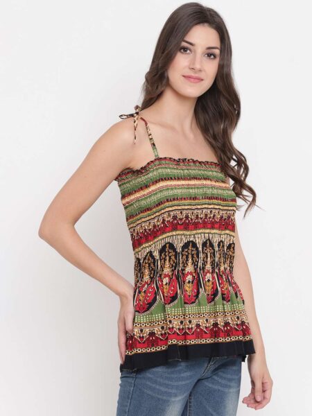 Women's Rayon Printed Casual Summer Style Tie Shoulder Straps Free Size Tank Top ( Multi4)